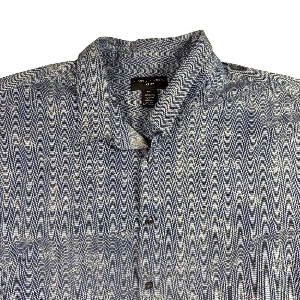 Shaquille O’Neal Men’s 4XLT Blue Abstract Print Short Sleeve Button Up Big Tall